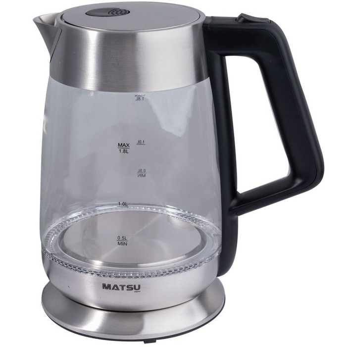 کتری برقی شیشه‌ای و استیل ماتسو مدل MA-914 با نور LED آبی