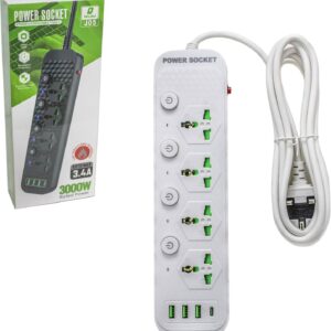 چندراهی برق مدل J05 با ۴ پریز و پورتهای USB و Type-C