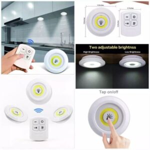 پک چراغ اضطراری LED زیرکابینتی/سقفی 3in1 ریموت‌دار | 3 عدد چراغ باتری‌خور AAA، نور مهتابی، نصب چسبی، تایمر 30 دقیقه، تنظیم شدت نور